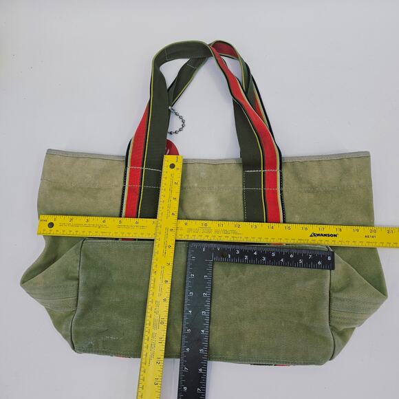 Y2K Kipling Conor Military Green Canvas Large Tote Bag Double Handle & bag charm - Picture 5 of 12